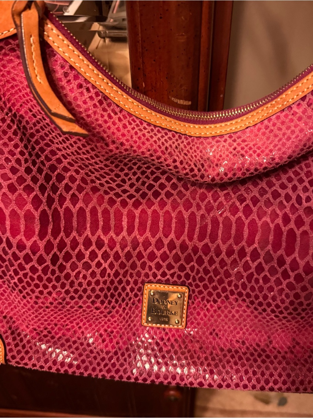 Dooney & Bourke Fuchsia Snake-Embossed Shoulder Hobo